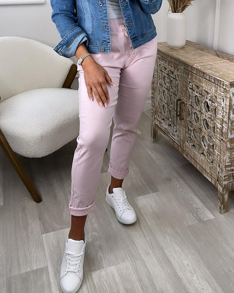 

Drawstring Pocket Design Skinny Pants, Pink