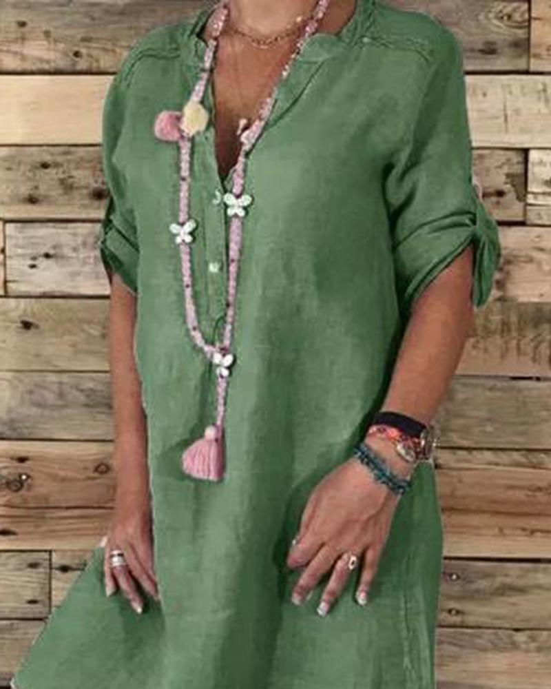 

Linen Cotton Casual Midi Dress, Green