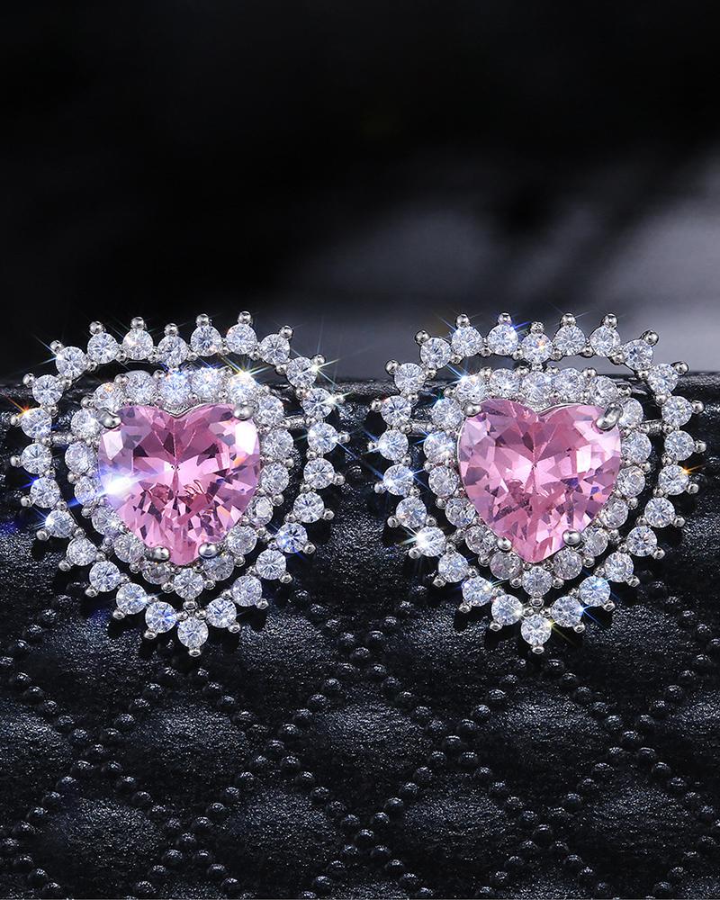 

1Pair Crystal Heart Shaped Earrings, Pink