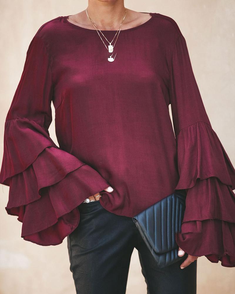 

Lace Stitching Open Back Blouse, Wine red