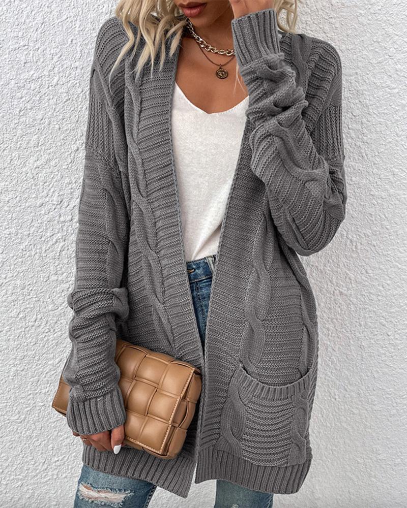 

Pocket Design Cable Knit Cardigan, Gray