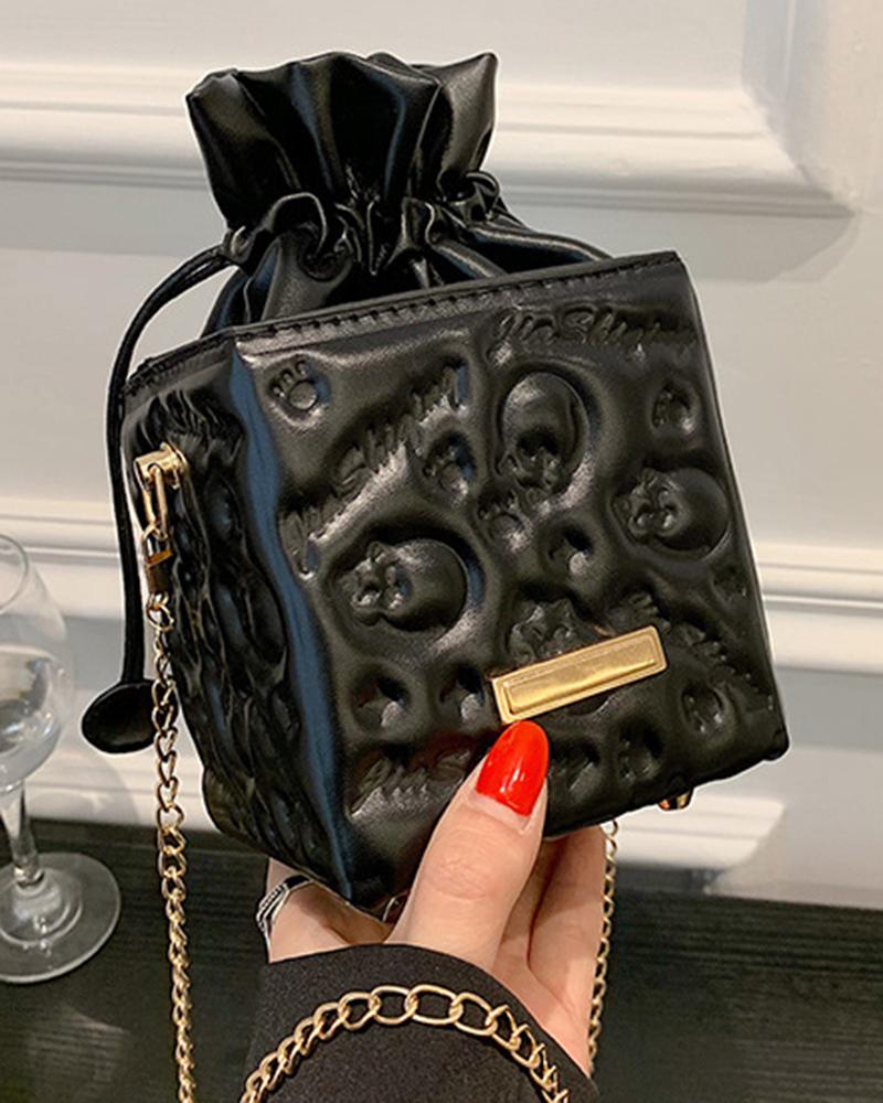 

Animal Pattern Drawstring Bucket Bag, Black
