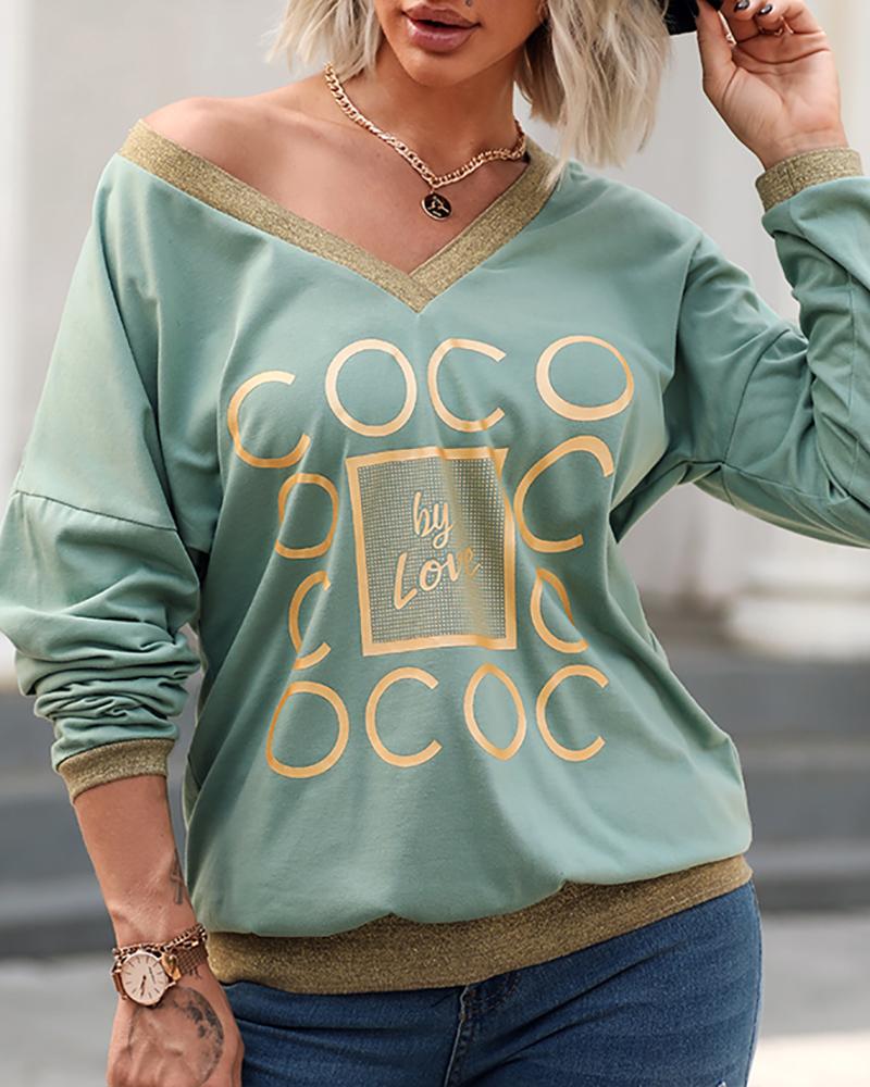 

Letter Metallic Long Sleeve Top, Green