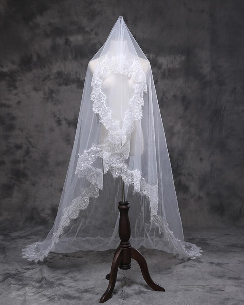 

Eyelash Crochet Lace Patch Extra Long Wedding Bridal Veil, White