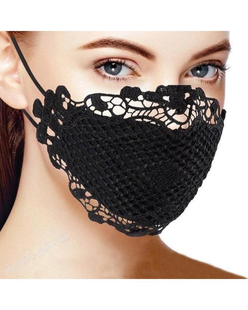 

Lace Hem Outdoors Breathable Face Mask, Black