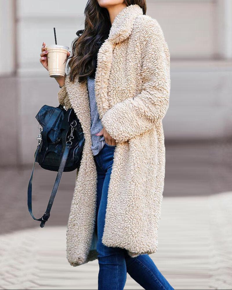 

Plain Long Sleeve Teddy Coat, Apricot