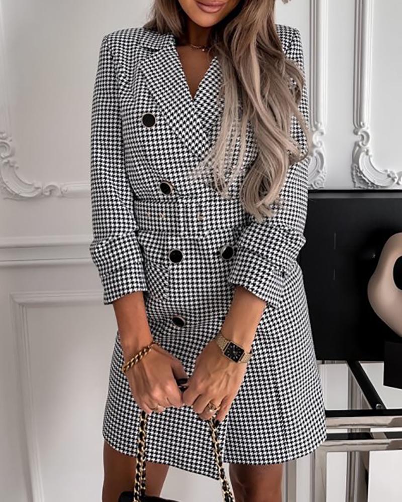 

Double Breasted Houndstooth Print Blazer Dress, Gray