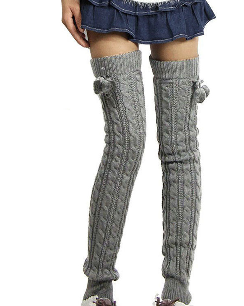 

Cable Knit Leg Warmers Over Knee Thigh High Footless Socks, Light gray