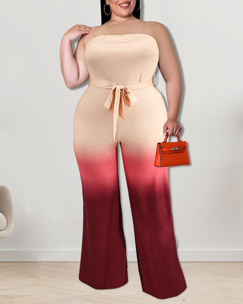 

Plus Size Ombre Strapless Belted Tube Jumpsuit, Khaki