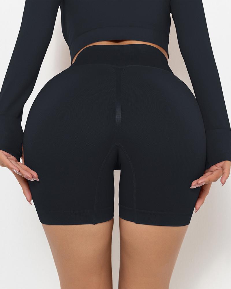 

High Waist Tummy Control Scrunch Butt Active Shorts, Black