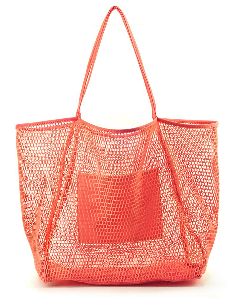 

Hollow Out Beach Tote Bag Large Capacity Shoulder Handbag, Orange