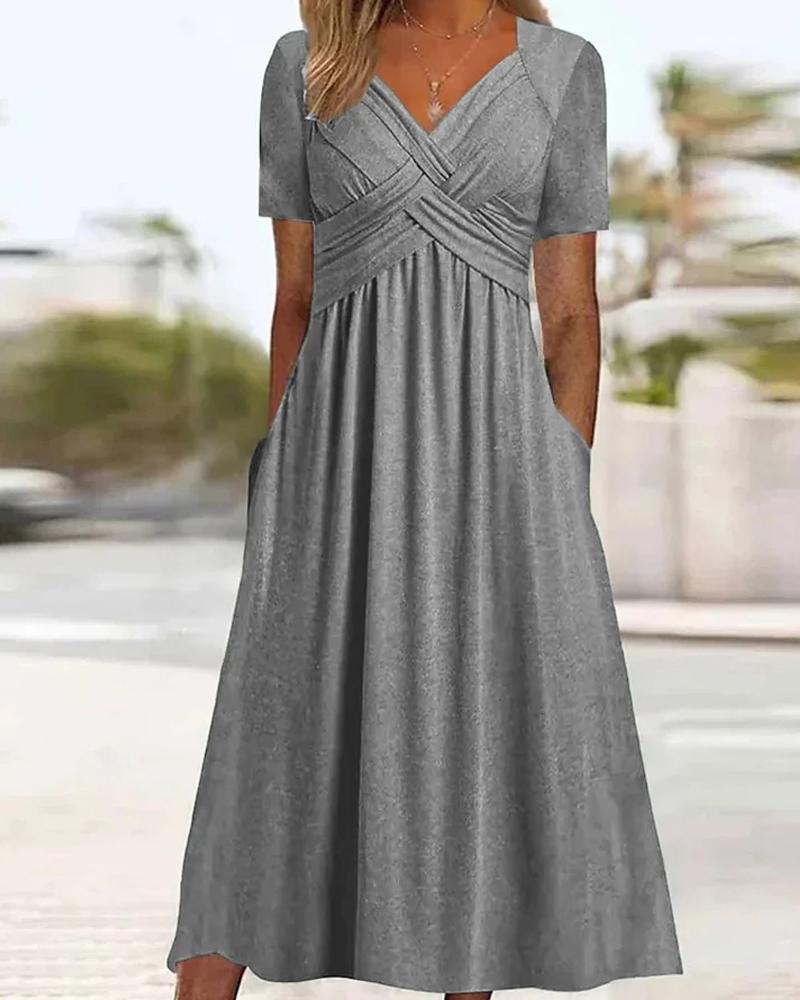 

Crisscross Pocket Design Casual Dress, Gray