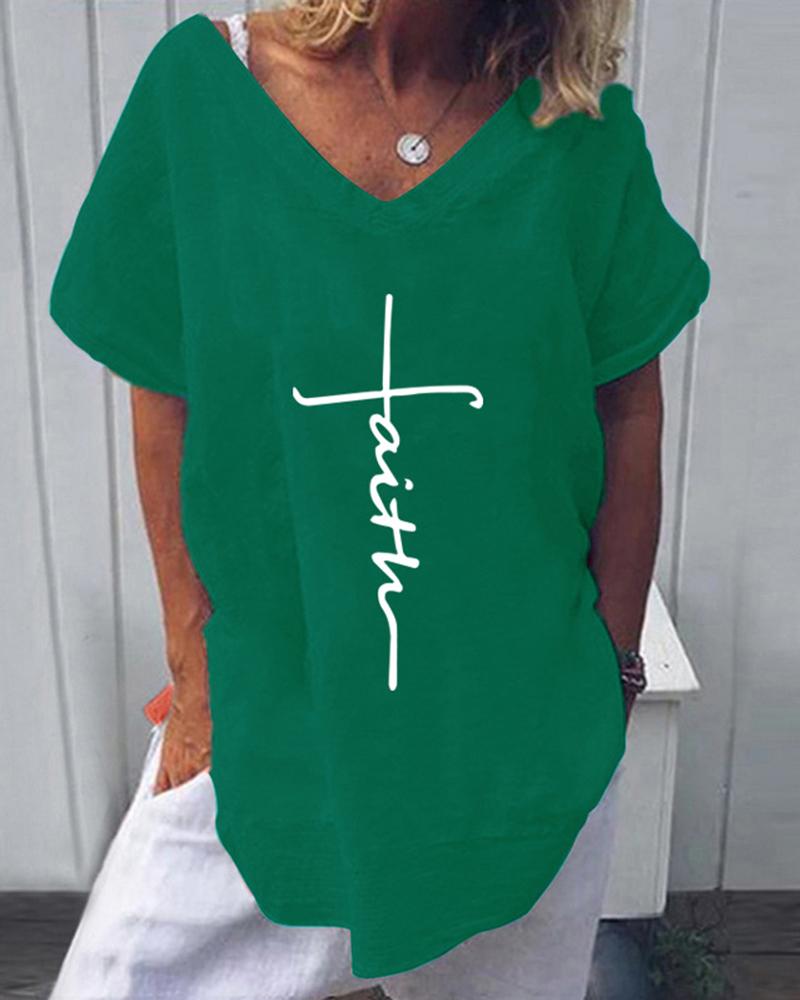 

Handwriting V Neck T-Shirt, Green