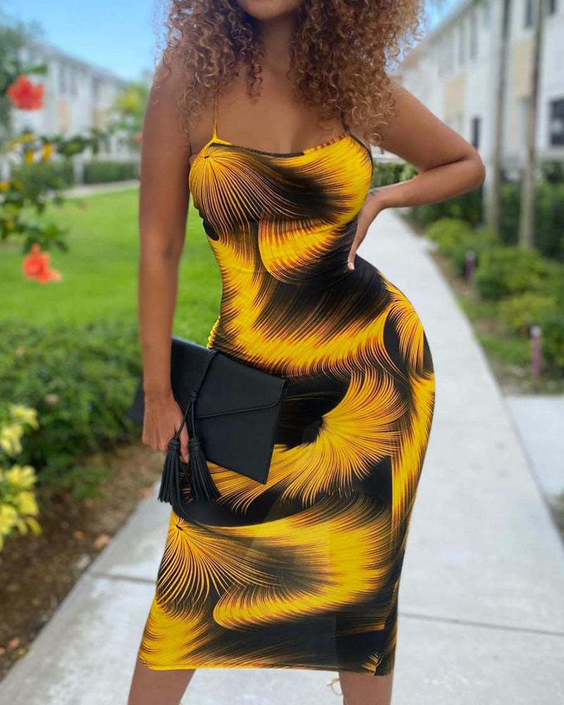 

Allover Print Crisscross Backless Midi Dress, Yellow