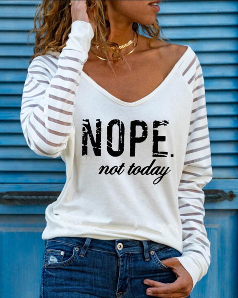

Letter Print Long Sleeve Casual Top, White