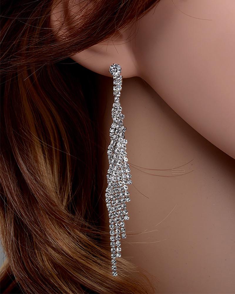 

1Pairs Geometric Pattern Allover Studded Drop Earrings, Style2