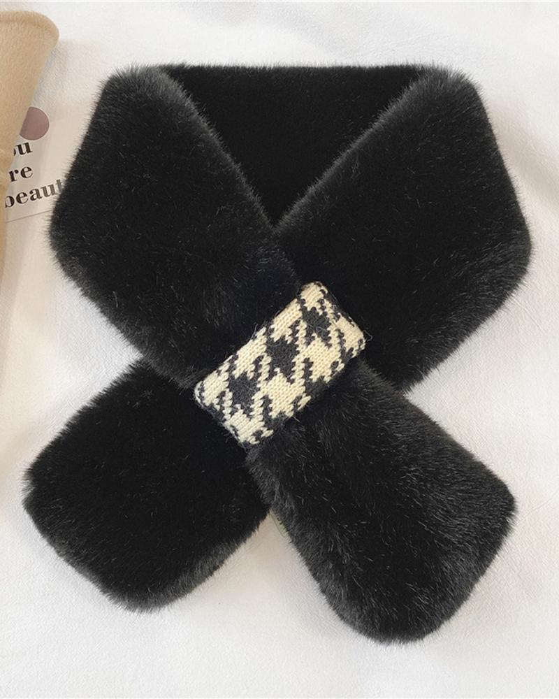 

Imitation Rabbit Fur Thickened Warm Scarf Women Fall Winter Plush Classic Scarf, Black