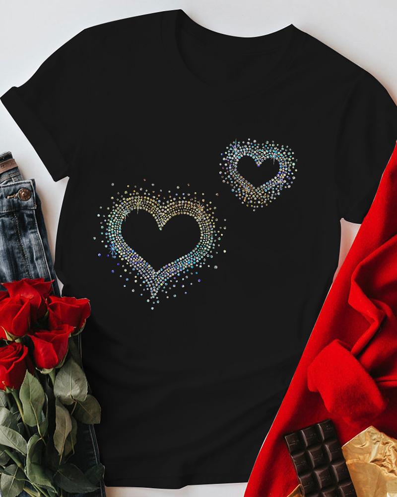 

Valentine' Day Rhinestone Decor Heart Pattern Top, Black