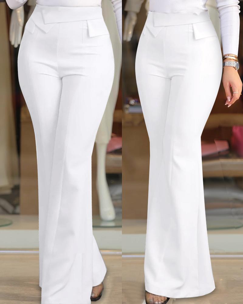 

High Waist Flared Work Pants, White
