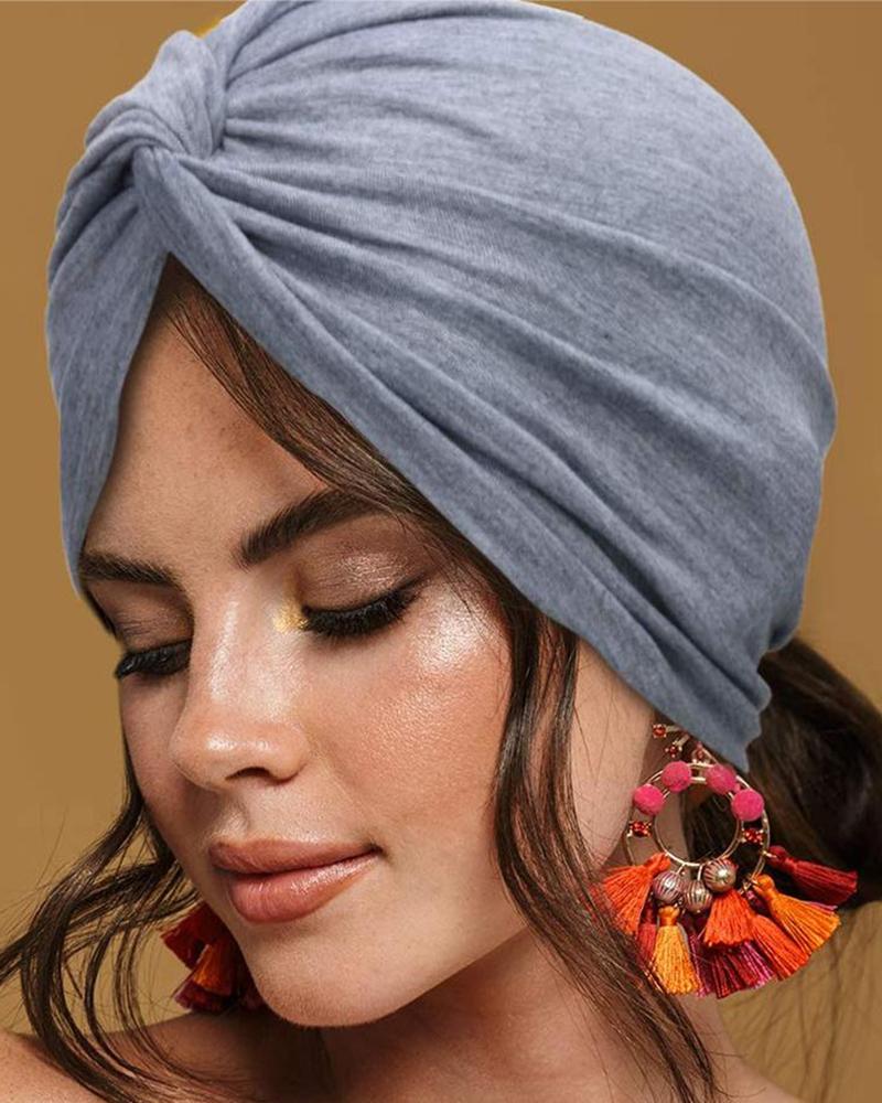 

Braided Twisted Head Wrap Beanie Hat, Gray