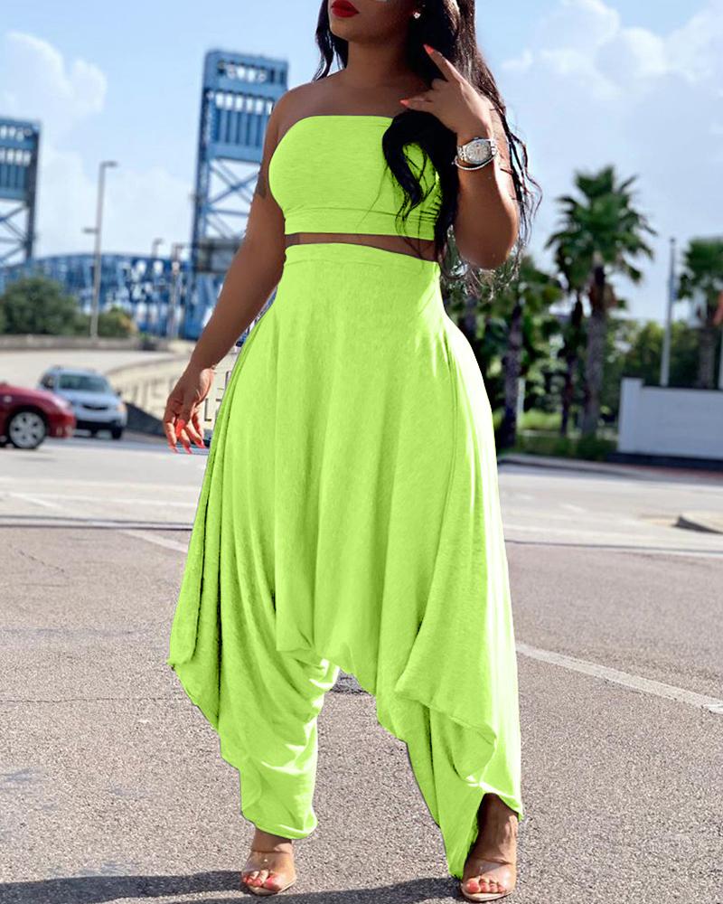 

Bandeau Crop Top & Harem Pants Sets, Yellow