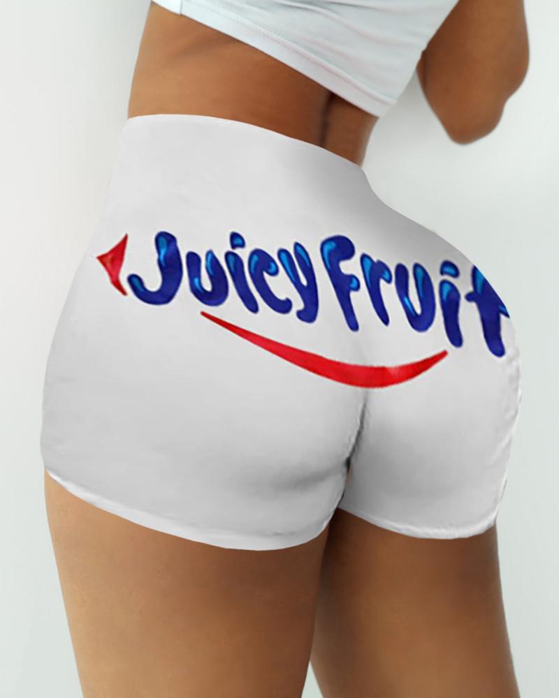 

Letter Print High Waist Casual Shorts, White