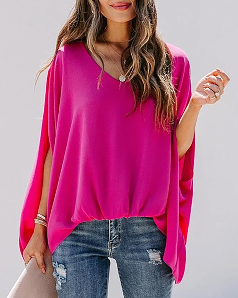 

Ruched Bat Sleeve Casual Top, Hot pink