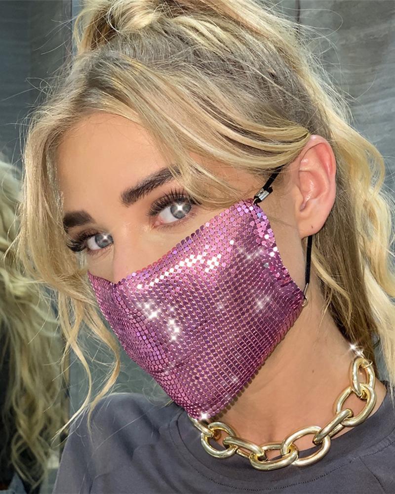 

Plain / Cheetah Pattern Sequins Breathable Face Mask, Purple