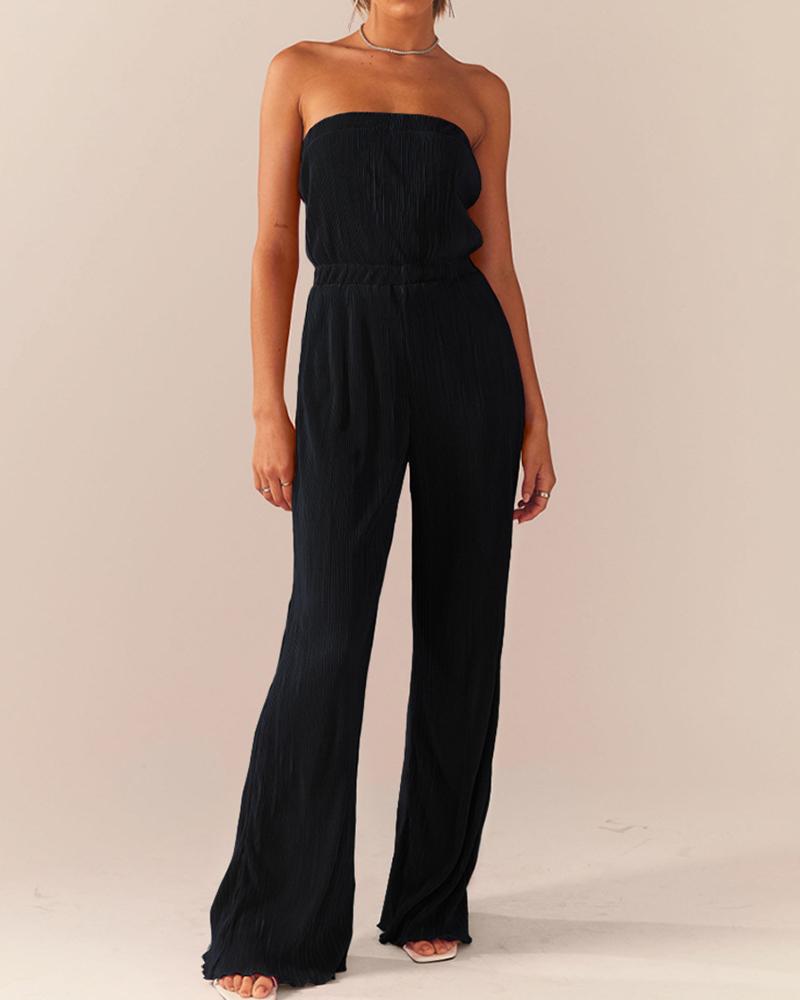 

Bandeau Raw Hem Wide Leg Jumpsuit, Black