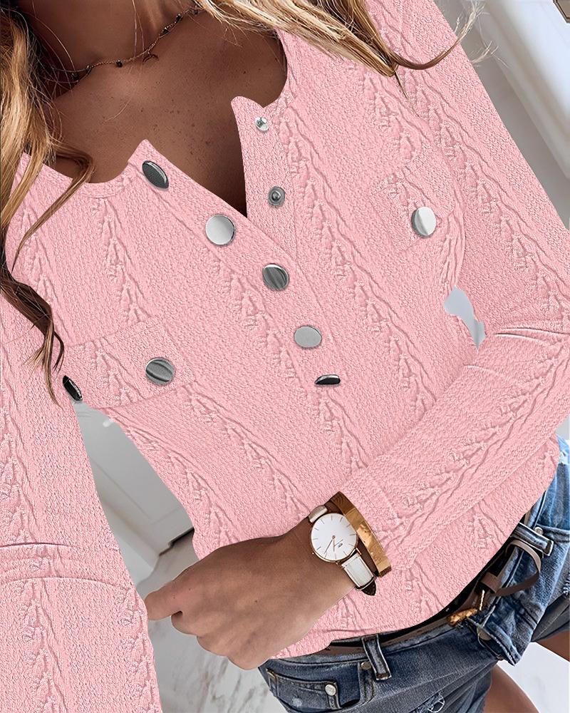 

Buttoned Ribbed Long Sleeve Top, Pink