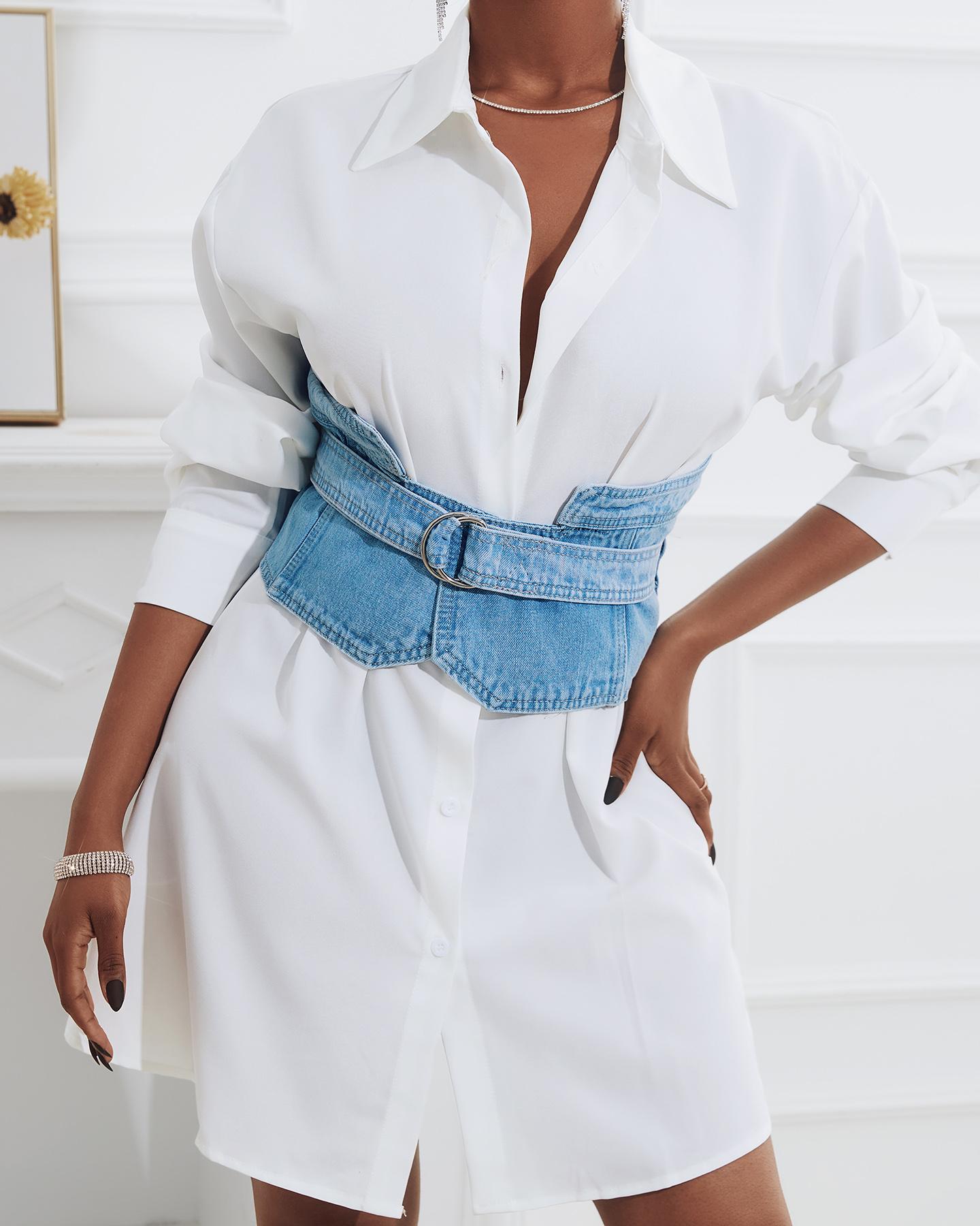 

1PCS Simple Denim Wide Corset Belt, Lighted blue