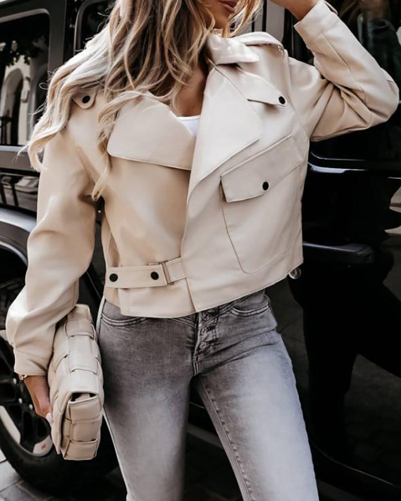 

Pocket Zipper Design Long Sleeve Jacket, Beige