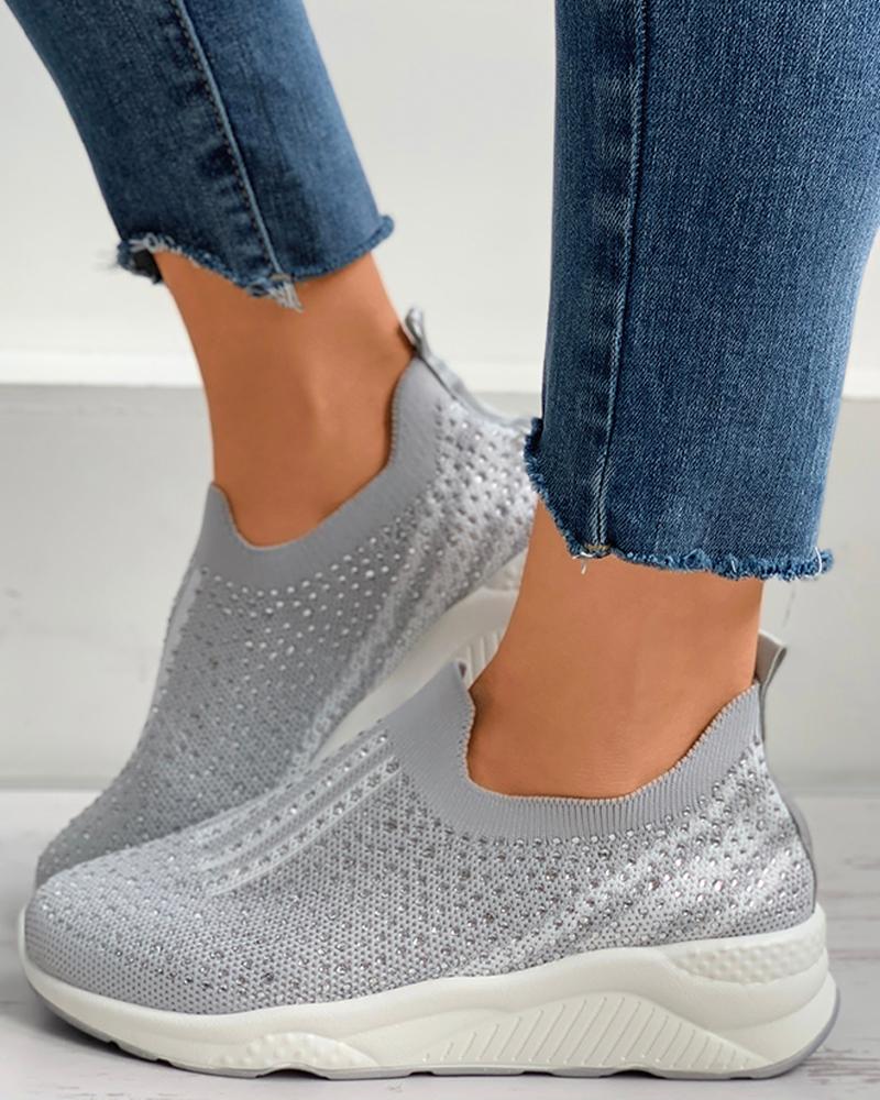 

Rhinestone Colorblock Knit Wedge Sneaker, Gray