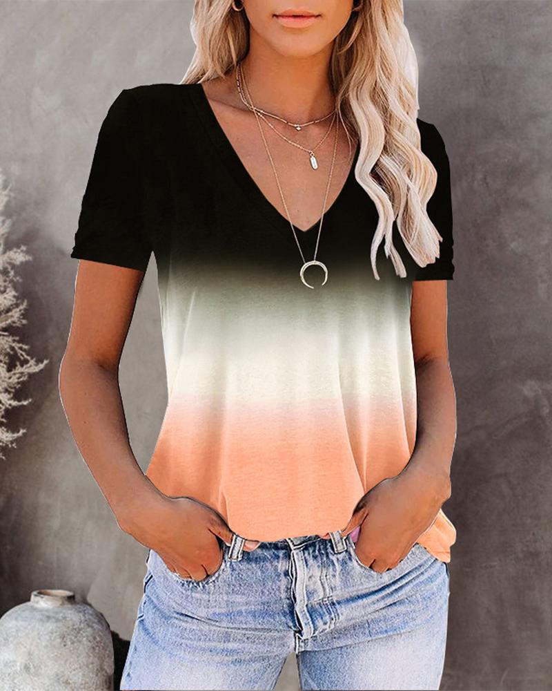 

Ombre V-Neck Short Sleeve Casual T-shirt, Orange