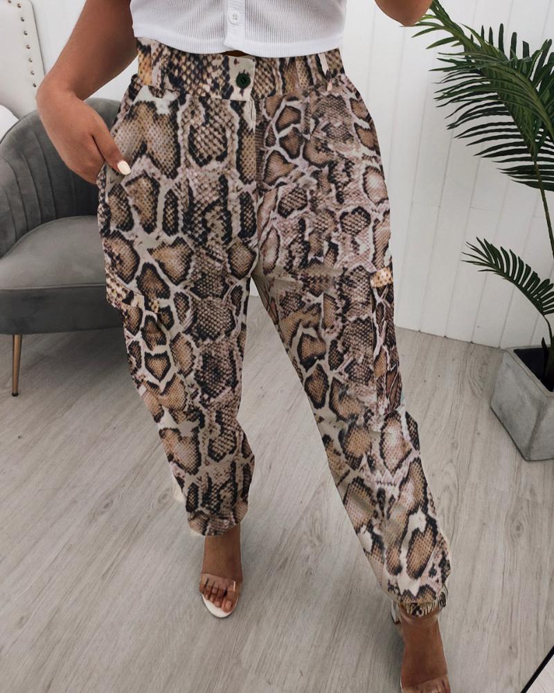 

Pocket Design Snakeskin Print Pants