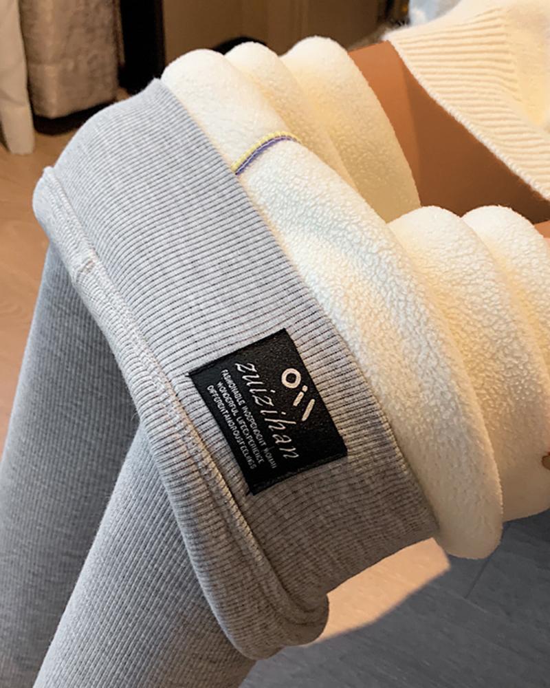 

High Waist Fleece Lined Thermal Leggings, Light gray