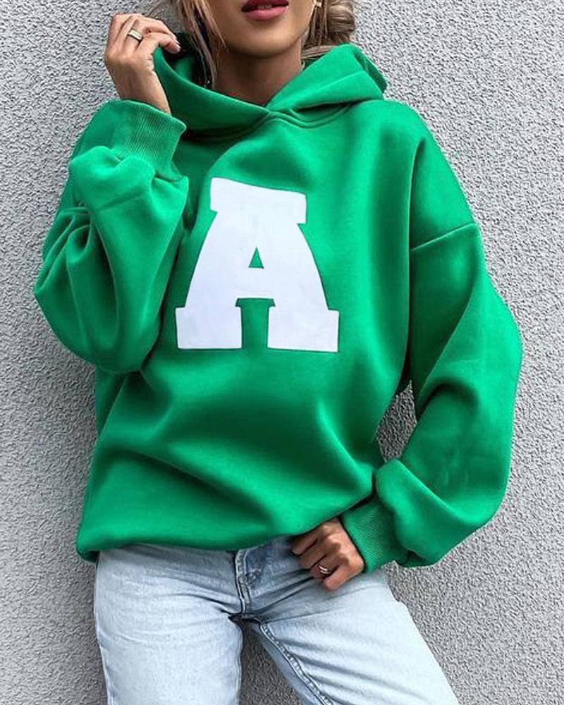 

RECYCLED Letter Embroidery Drop Shoulder Hoodie, Green