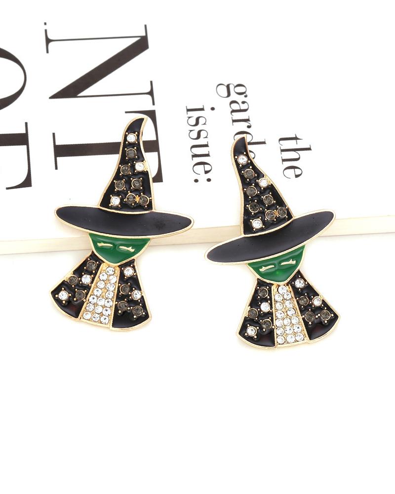 

1Pair Rhinestone Halloween Witch Shaped Earrings, Black
