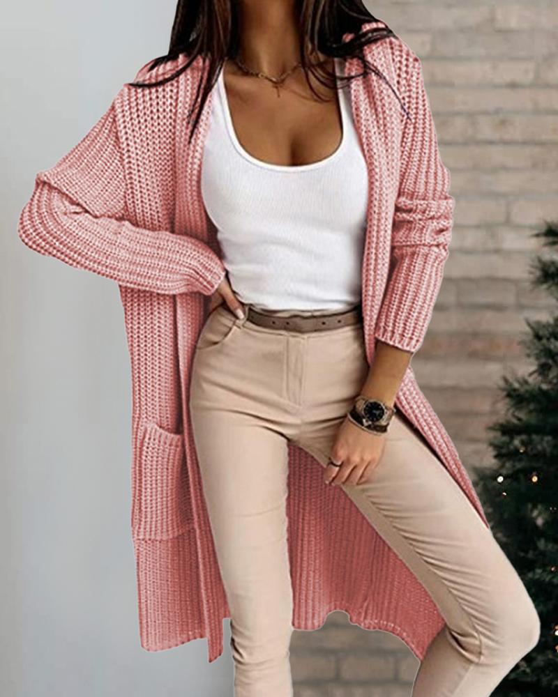 

Long Sleeve Button Front Chunky Knit Cardigan, Pink