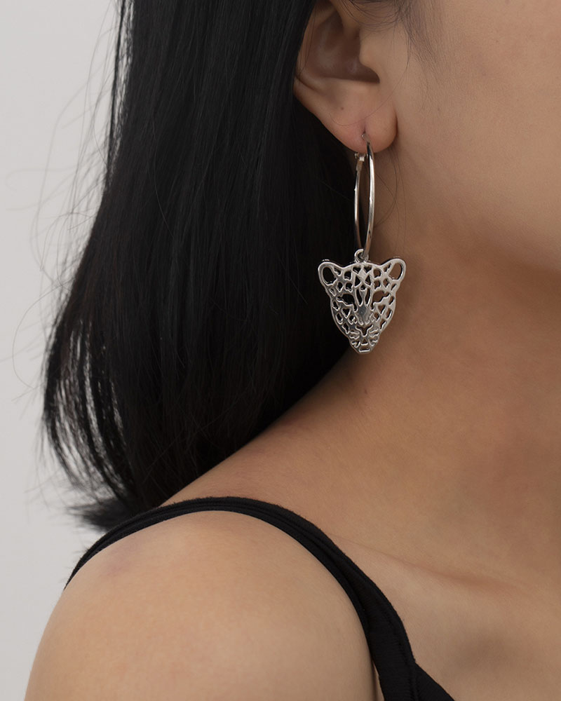 

Cheetah Pattern O-ring Drop Earring, Silver