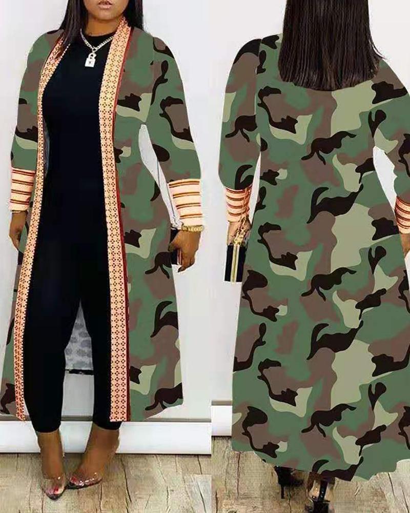 

Lip Cheetah Print Long Sleeve Longline Coat, Green