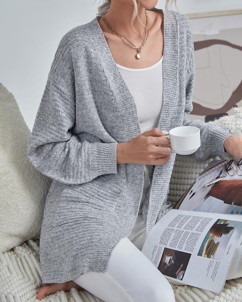 

Lantern Long Sleeve Casual Cardigan, Gray