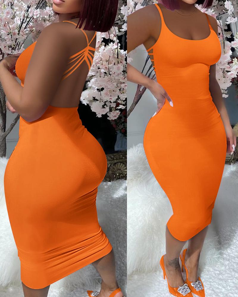 

Spaghetti Strap Backless Bodycon Dress, Orange