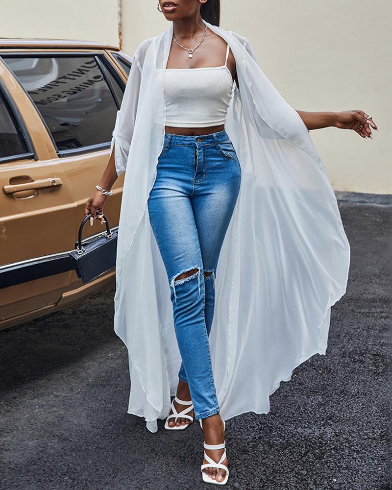 

Long Sleeve Loose Long Top, White