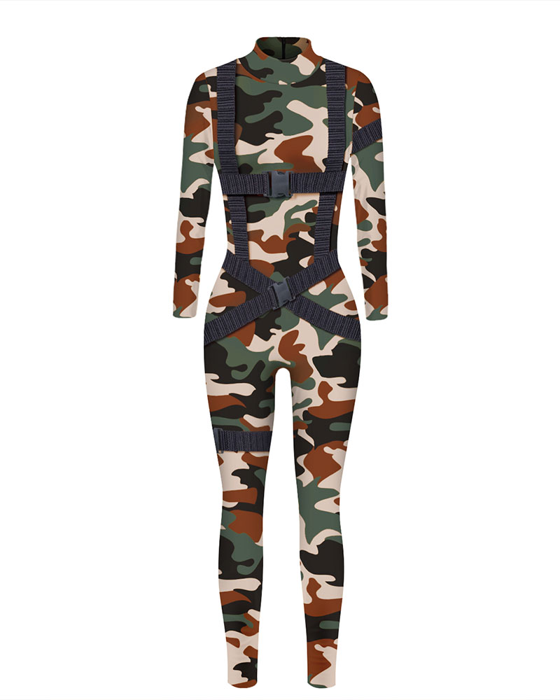 

Tiger / Camouflage / Polkadot Striped Print Halloween Costume Jumpsuit, Style2