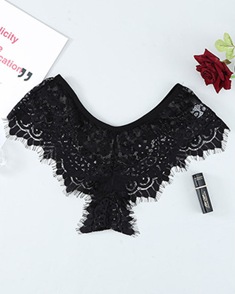 

Breathable Eyelash Lace Thong Panty, Black