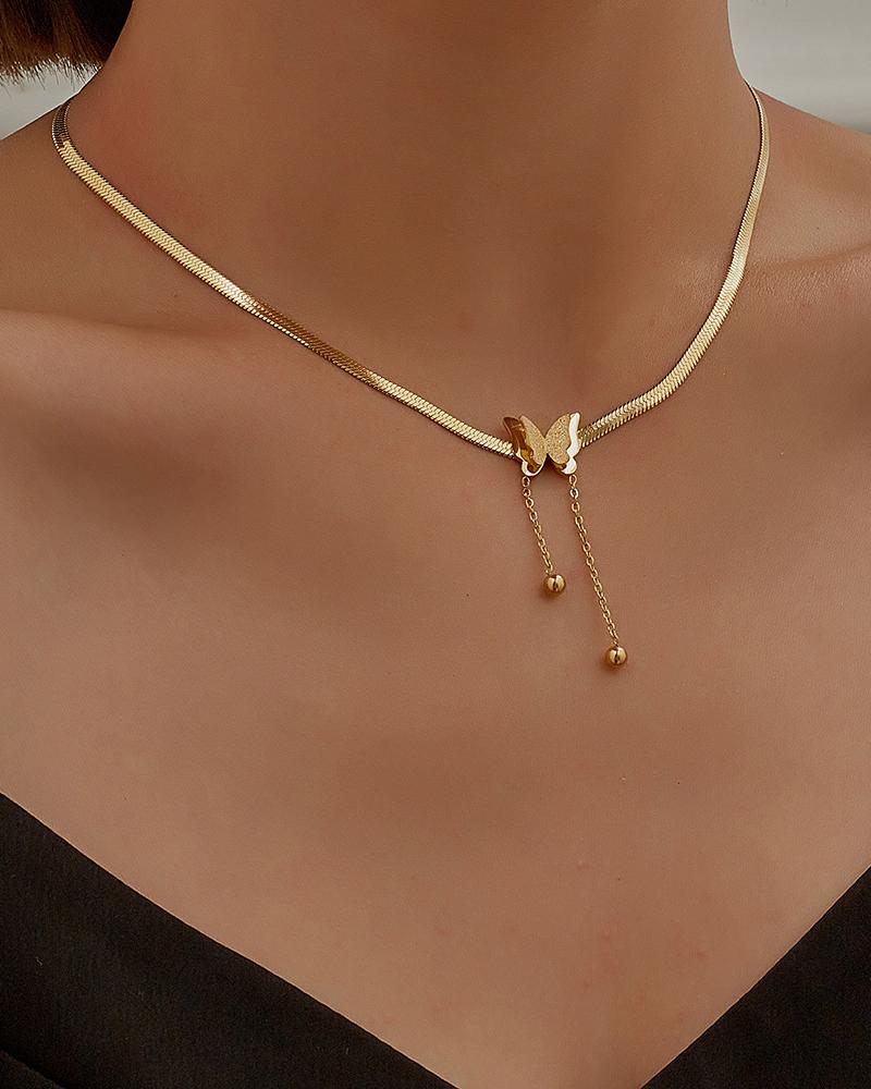 

1pc Butterfly Decor Pendant Necklace, Gold