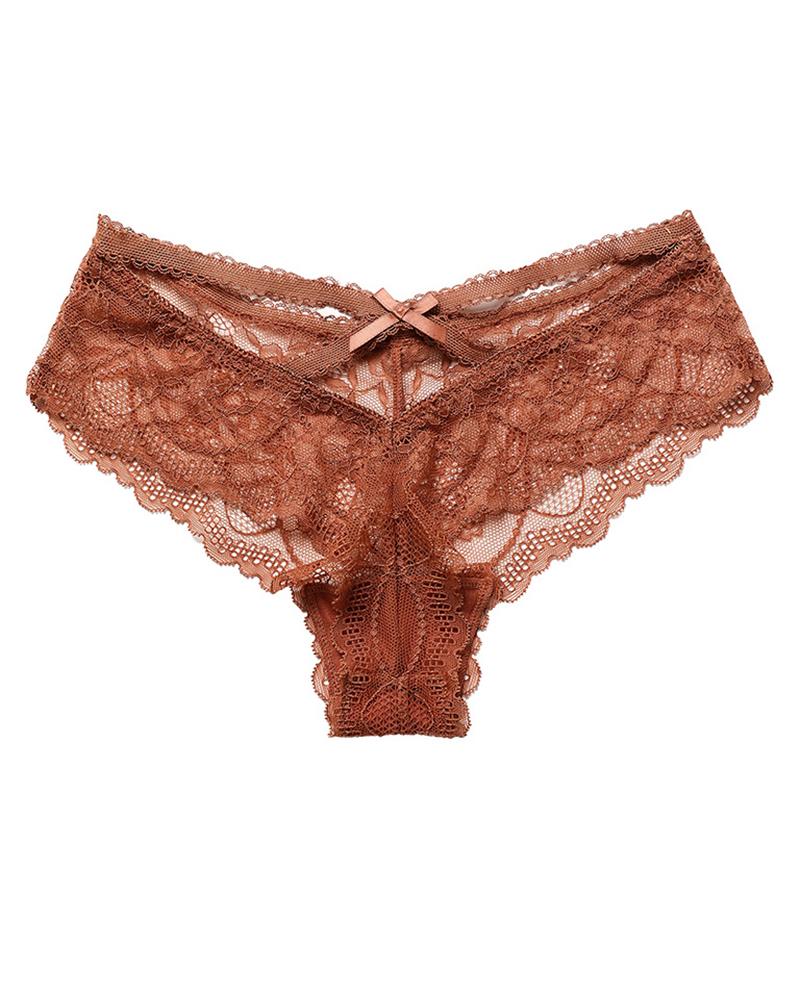 

Crisscross Crochet Lace Bowknot Decor Panty, Brown