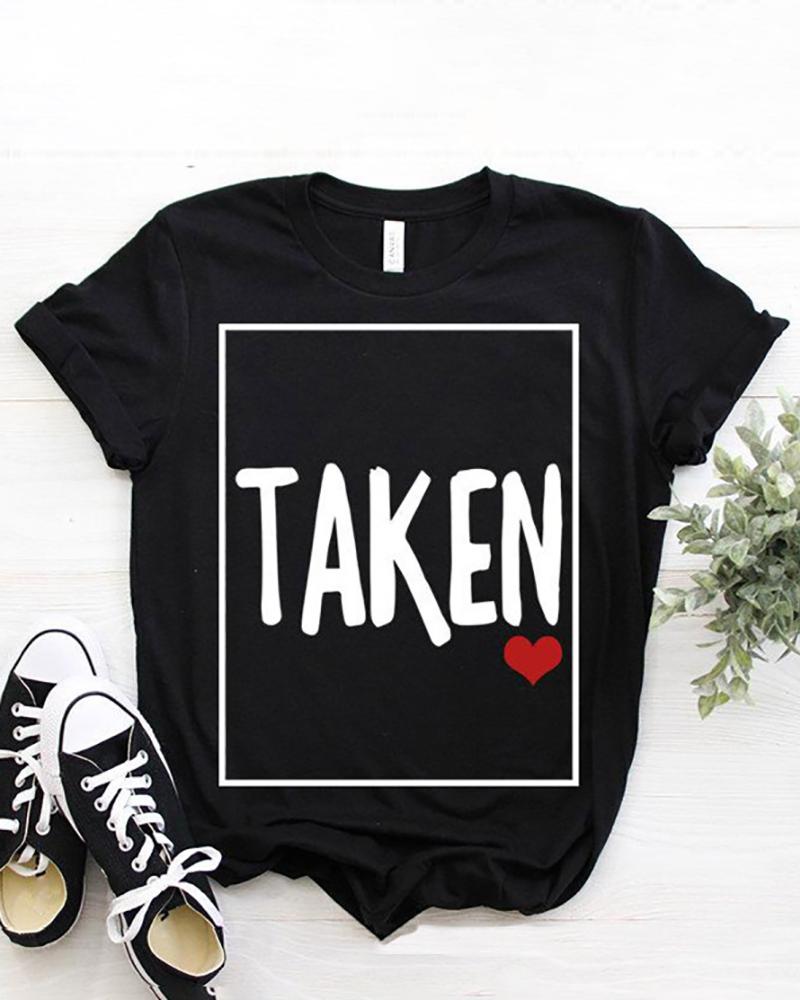 

Valentine's Day Heart Letter Print Short Sleeve T-shirt, Style1