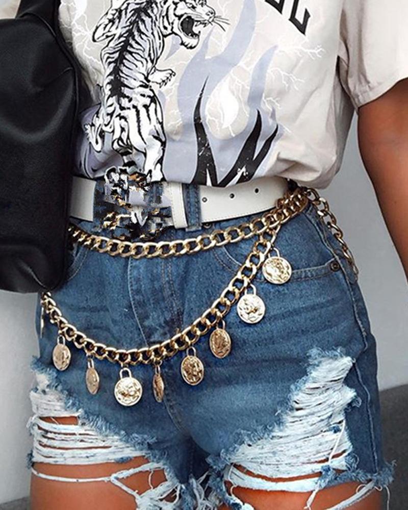 

Coin Pendant Double Layered Waist Chain, Gold